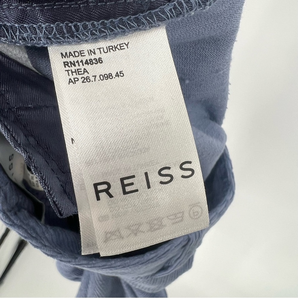 Reiss Thea Tapered Pleated Corduroy Blue Trousers Straight Leg Pants - Picture 8 of 14